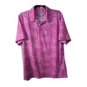 Chubbies Polo Shirt Mens Large Pink‎ Palm Tree Tropical Performance Golf Stretch